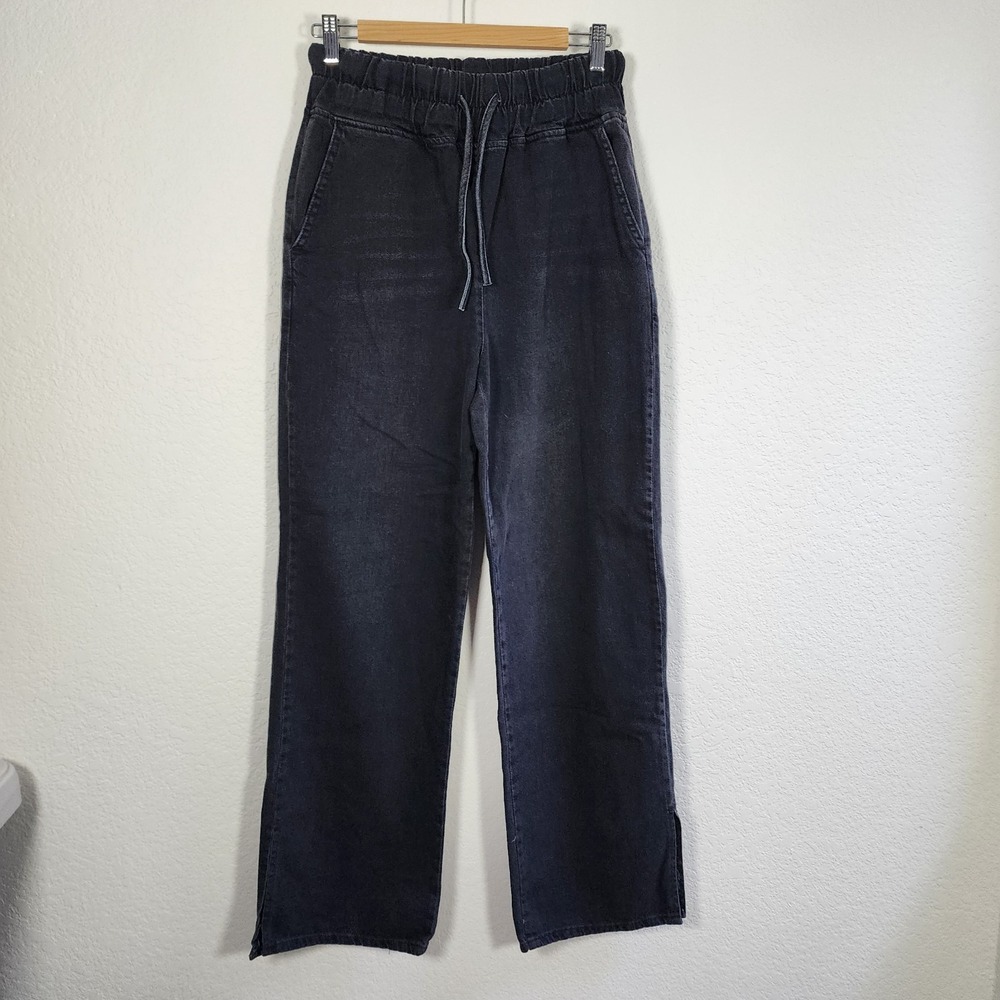 Valeur Denim washed black wide-leg drawstring denim pants 100% Cotton EU 40 M/L